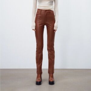 Zara faux brown leather pants with slit